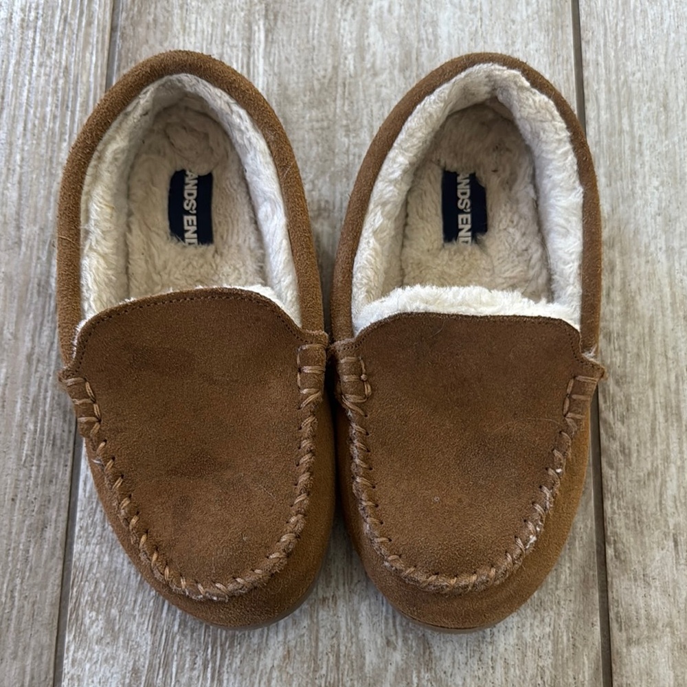 Lands End Brown Suede Moccasin Slippers